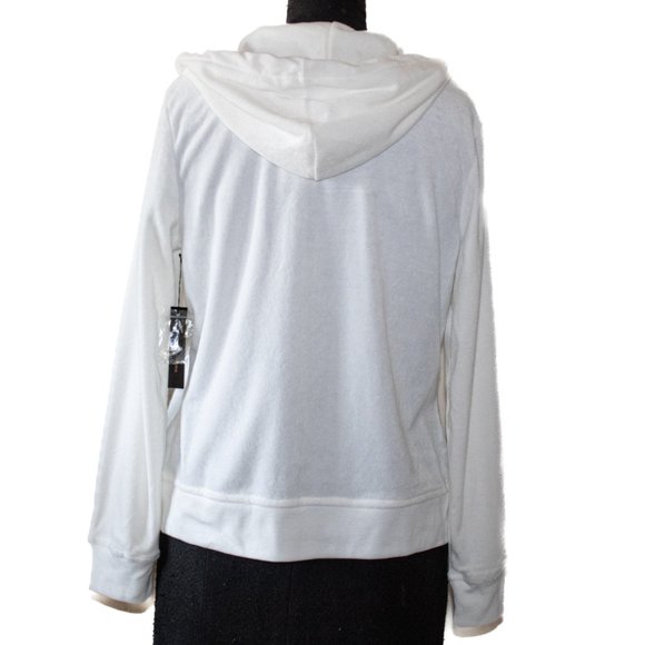 NWT BCBG MAXAZRIA Branded Logo Hoodie White Top L - Picture 2 of 8